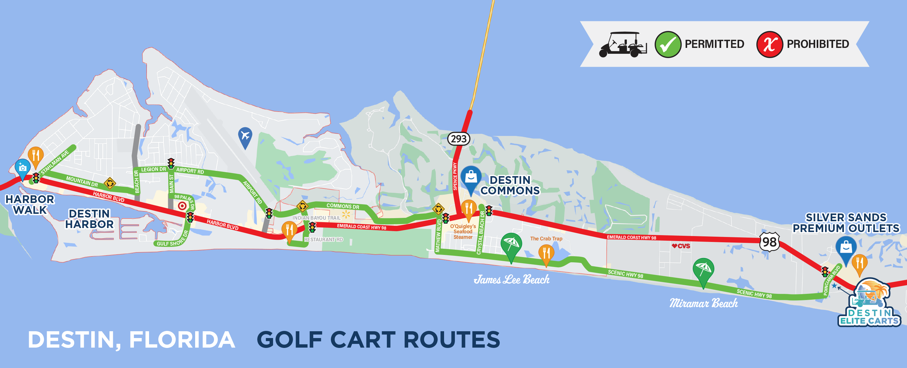 Destin Elite Carts Golf Cart Routes in Destin Florida